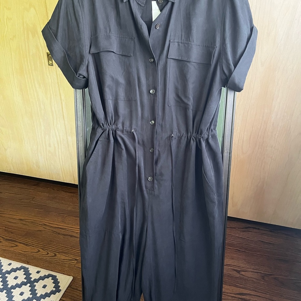Banana Republic Black Short-Sleeve Button Jumpsuit